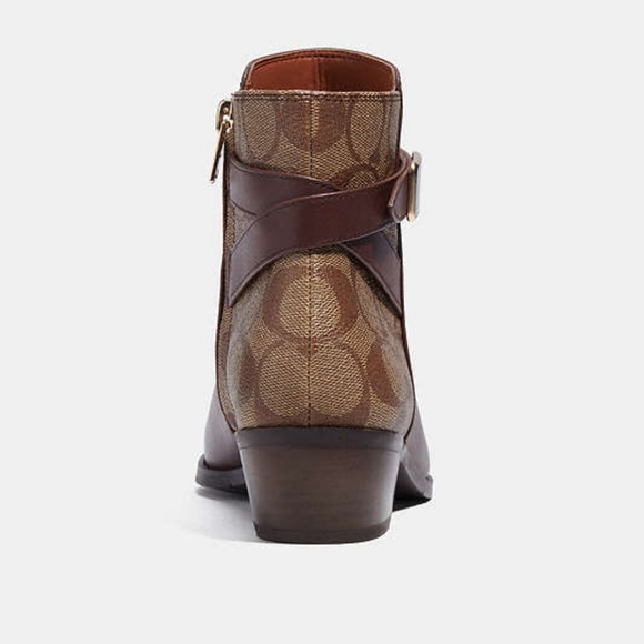 NWOT Coach Dean Booties Leather Boots Brown & Tan Gold Coach Logo Accents! New! - Picture 4 of 11
